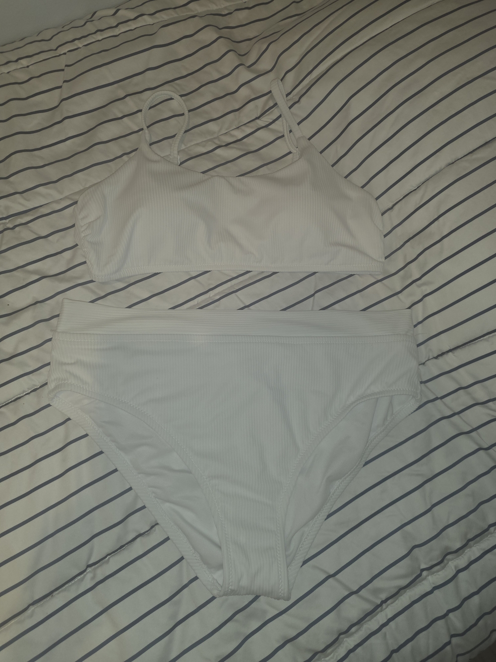 Calvin Klein White Ribbed Bikini Set XL New With Tags